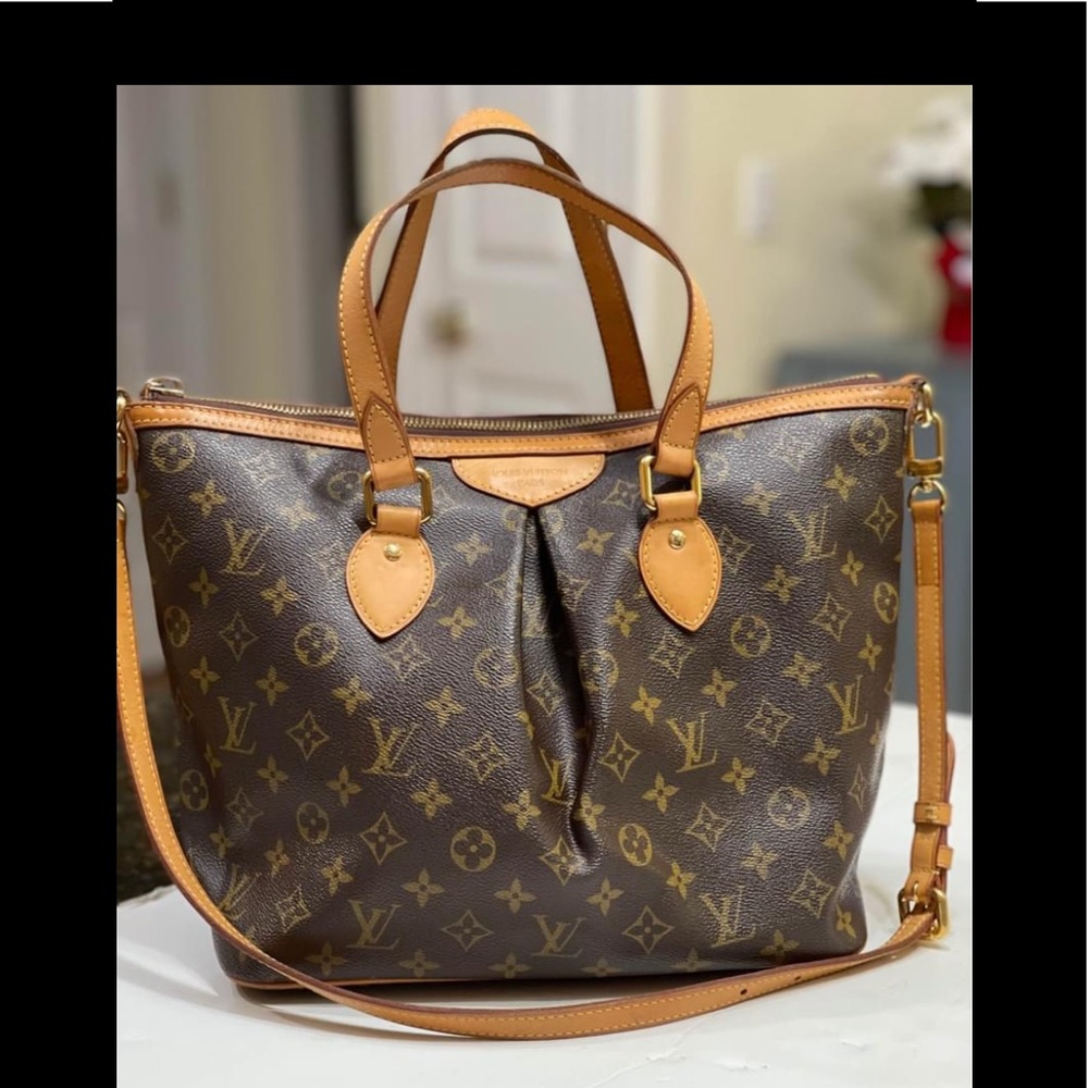 Louis Vuitton Brown Monogram Canvas Tote with Tan Leather Trims